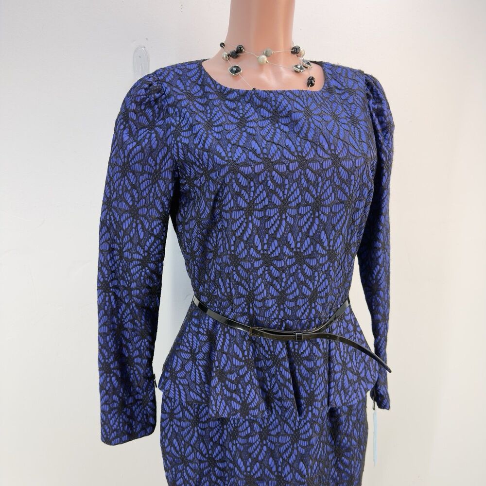 NEW ANTONIO MELANI Blue And Black Lace Peplum Midi Dress - Picture 1 of 17